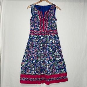 Talbots sleeveless dress paisley floral print pleated